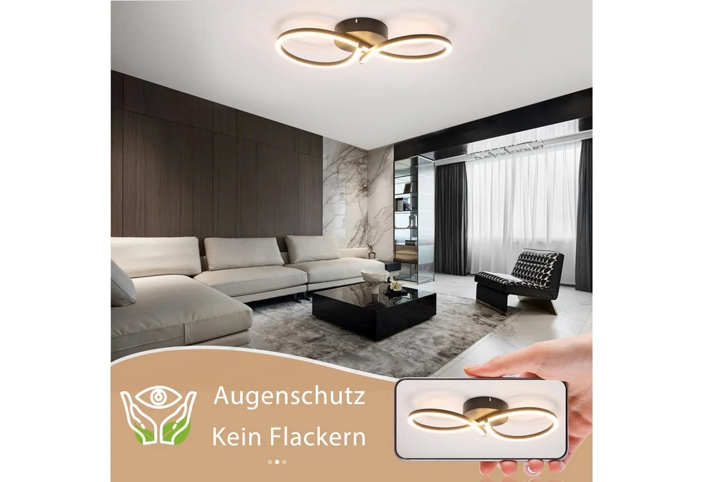 ZMH LED Deckenleuchte 8-förmig Schwarz/Weiß 24W 3000K - Bild 5