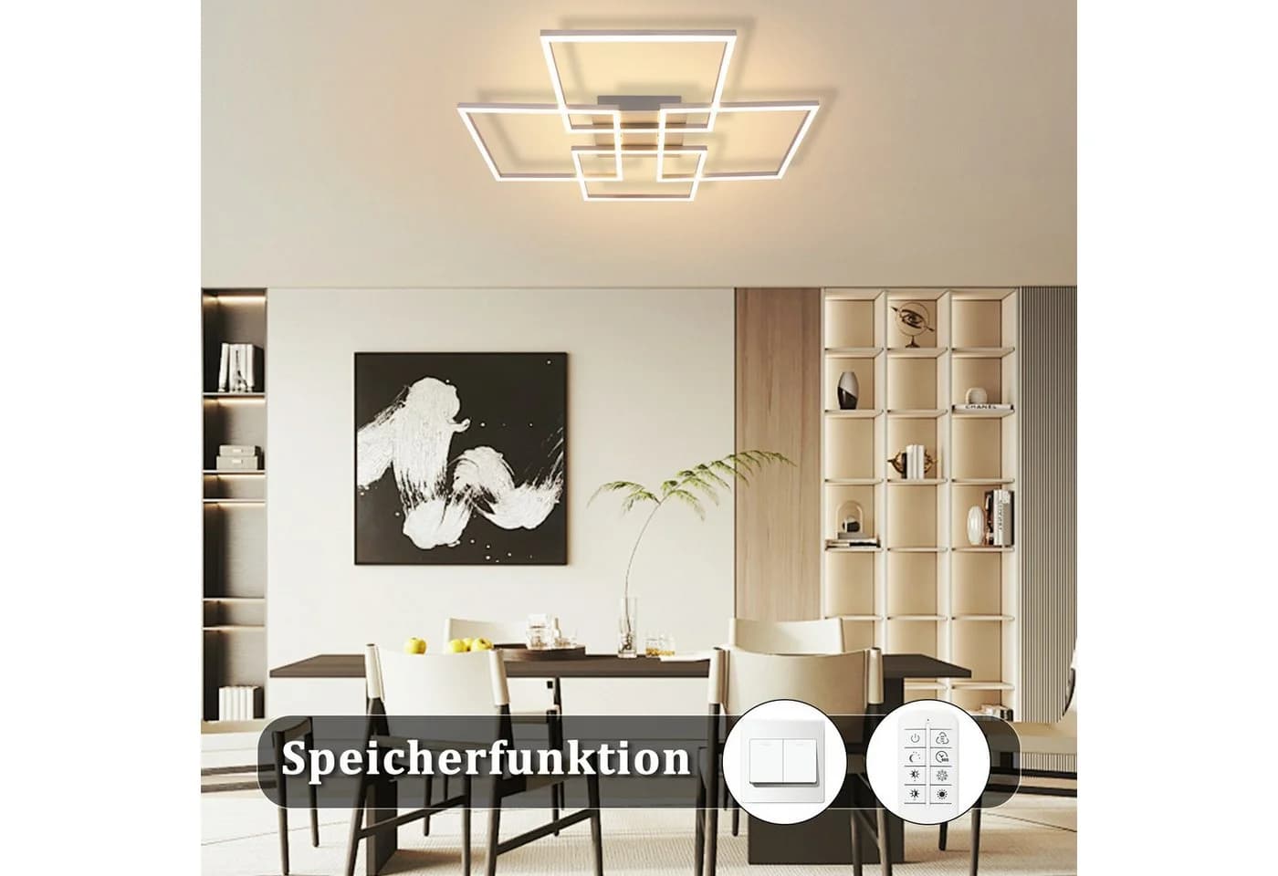 ZMH LED Deckenleuchte 72cm Schwarz/Silber Rechteckig Dimmbar 48W