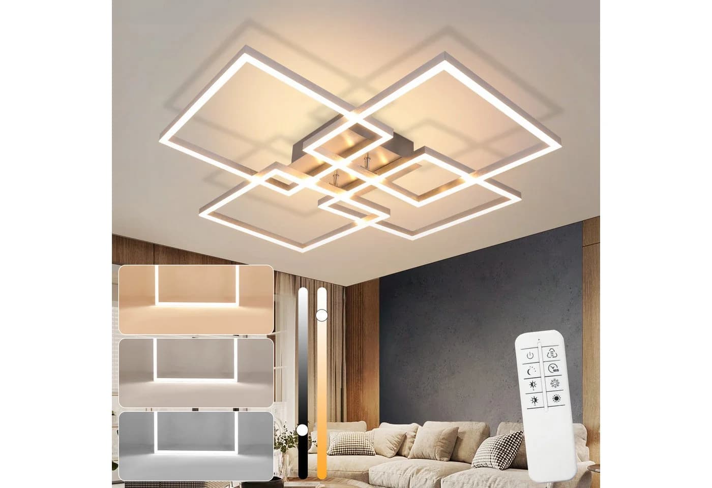 ZMH LED Deckenleuchte 72cm Schwarz/Silber Rechteckig Dimmbar 48W - Bild 2