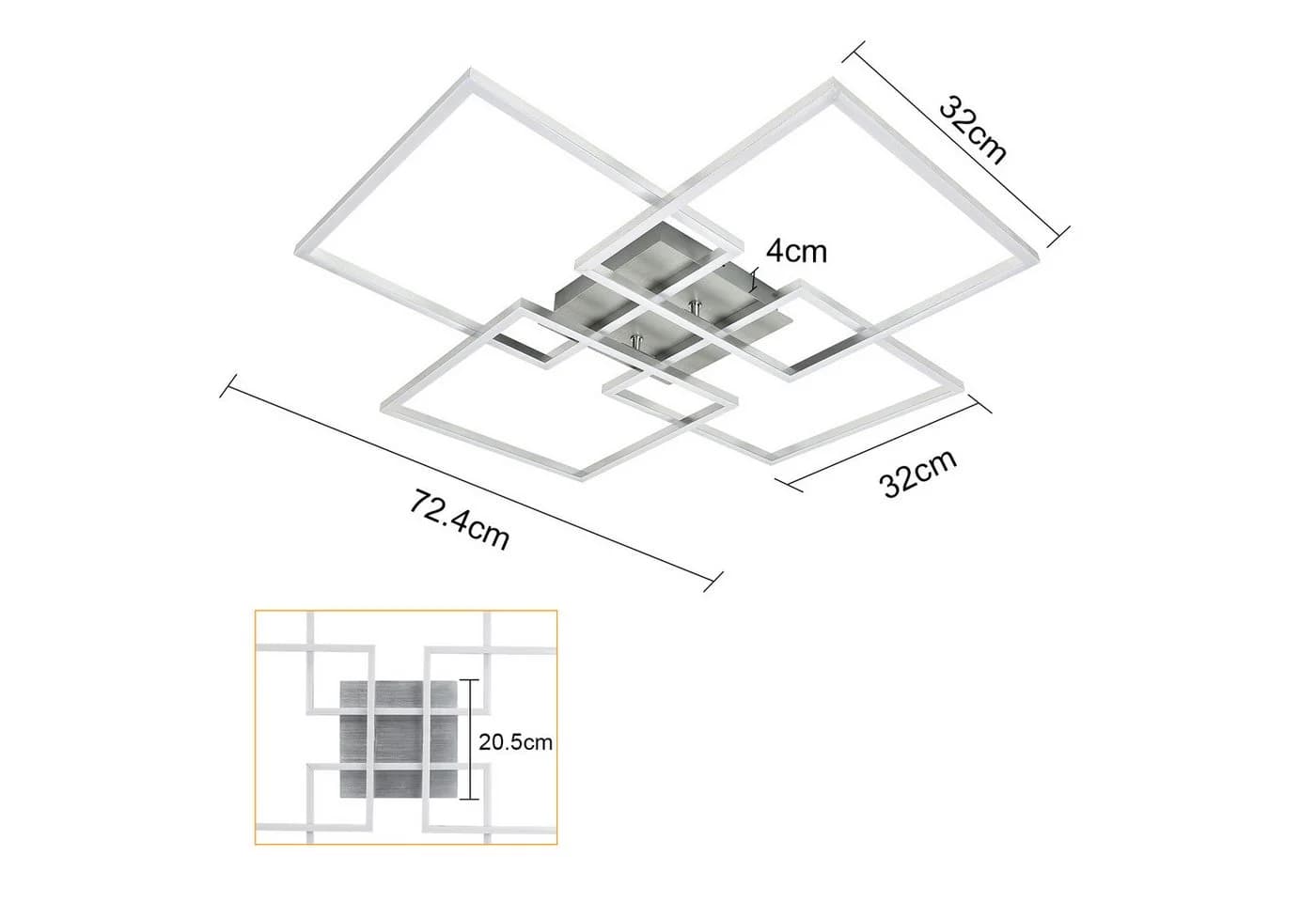 ZMH LED Deckenleuchte 72cm Schwarz/Silber Rechteckig Dimmbar 48W - Bild 3