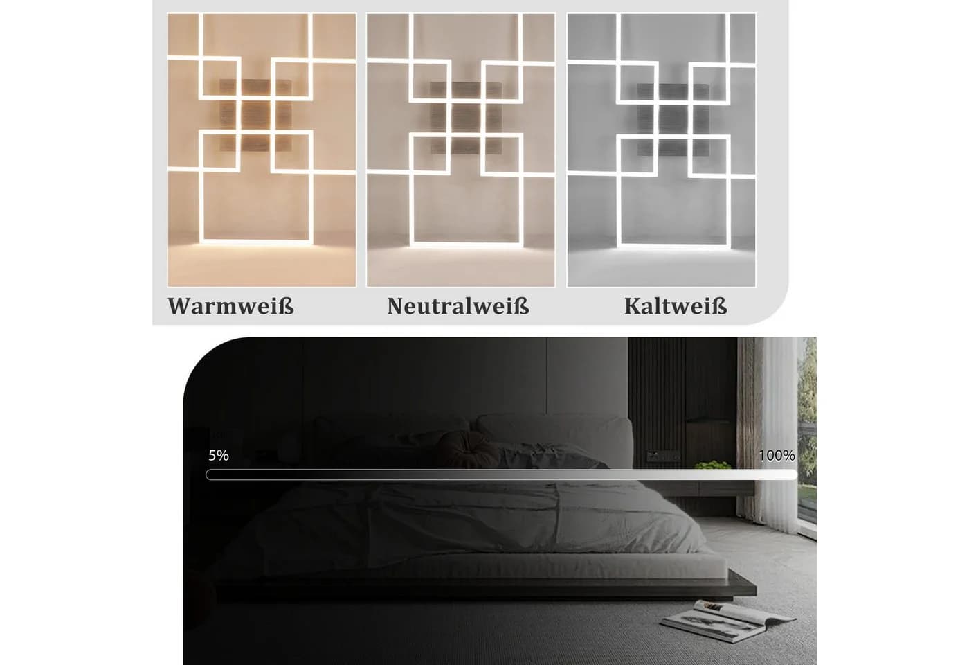 ZMH LED Deckenleuchte 72cm Schwarz/Silber Rechteckig Dimmbar 48W - Bild 5