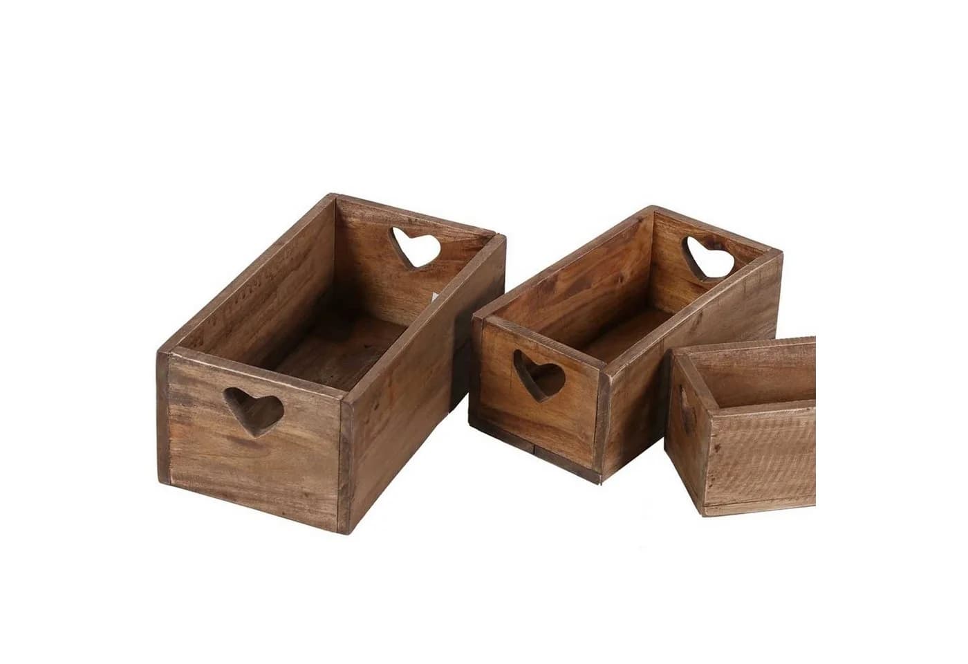 Casa Moro Aufbewahrungsbox Retro Holzbox 3er Set LUCIA alte Ziegelform mit Herz Griffen - Bild 2