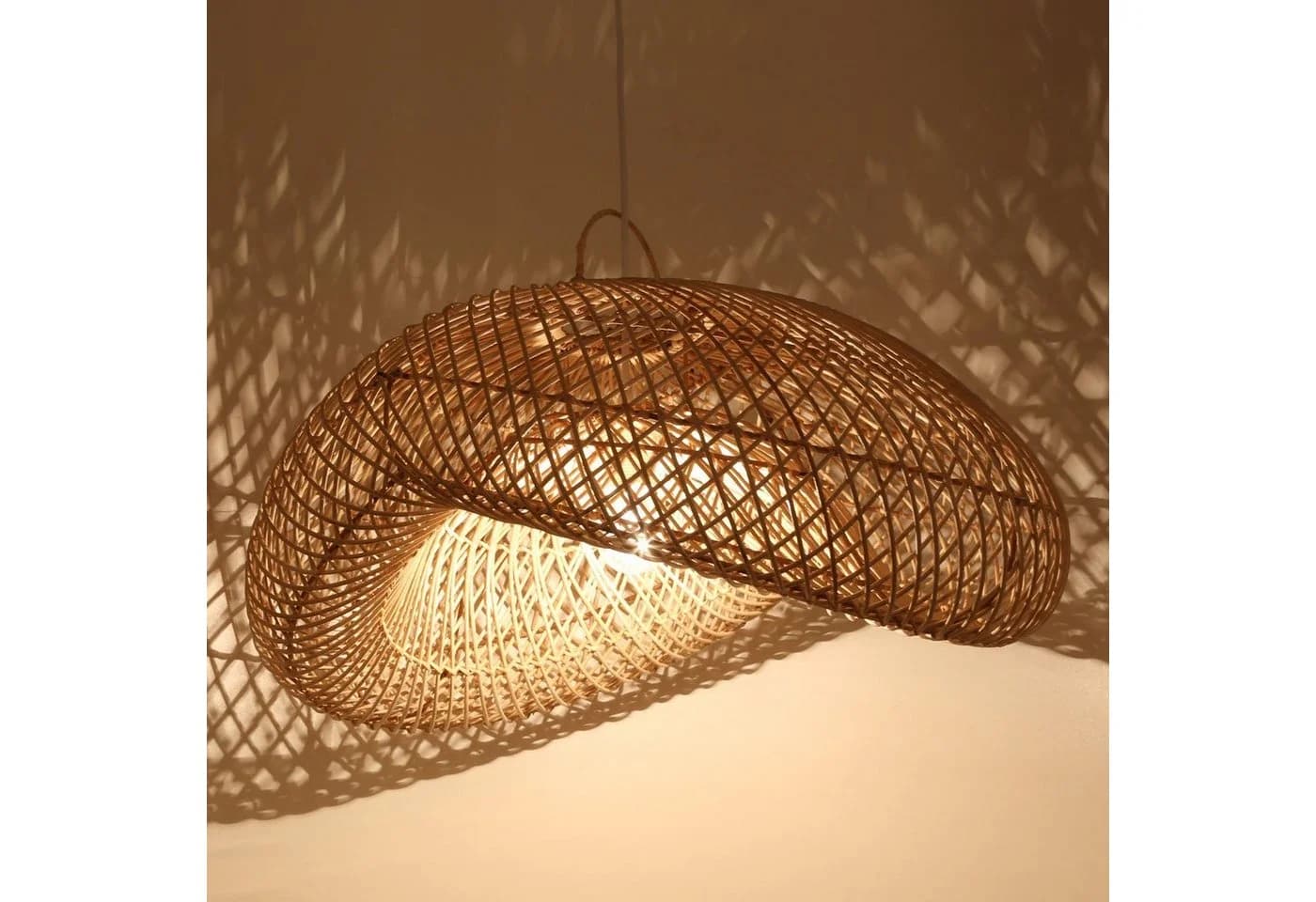 Pendelleuchte aus Rattan und Eisen in Natur Beige - Bild 2