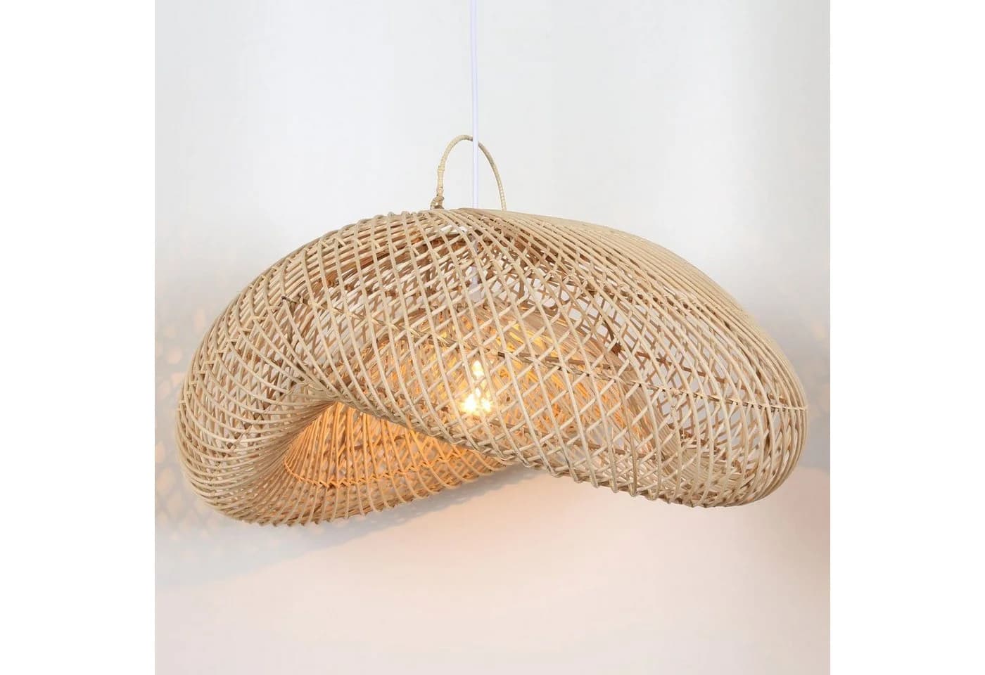 Pendelleuchte aus Rattan und Eisen in Natur Beige - Bild 4