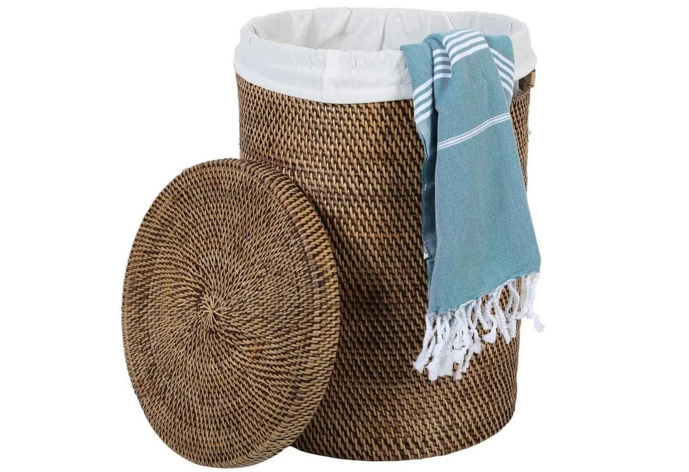 Casa Moro Wäschekorb Cleo Braun Rattan mit Deckel & Innenfutter - Bild 2