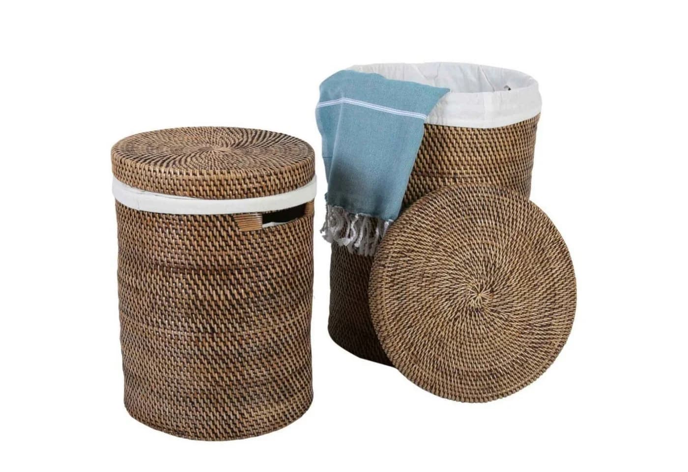 Casa Moro Wäschekorb Cleo Braun Rattan mit Deckel & Innenfutter - Bild 5