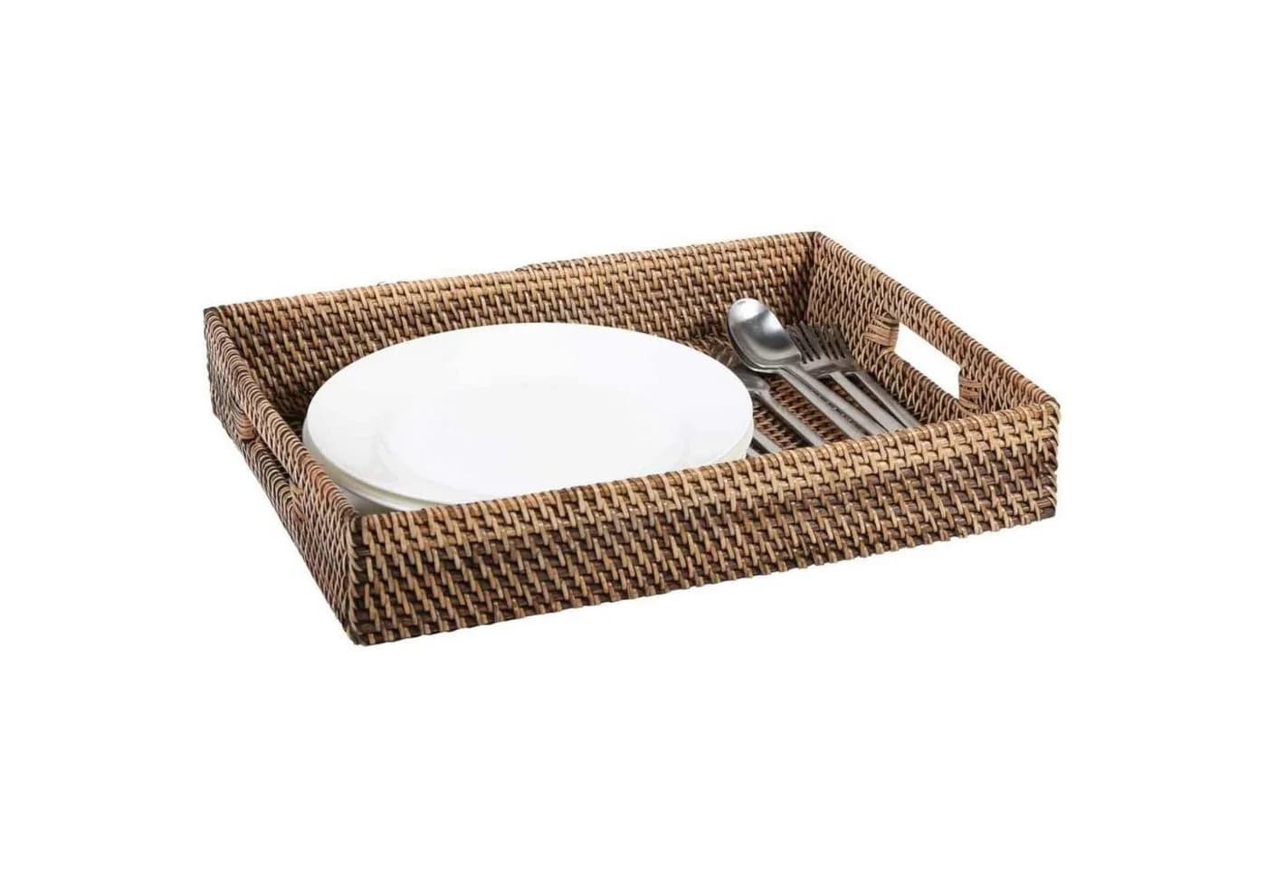 Casa Moro Rattan Serviertablett Lisa Braun Rechteckig Mit Griffe Boho Chic - Bild 2
