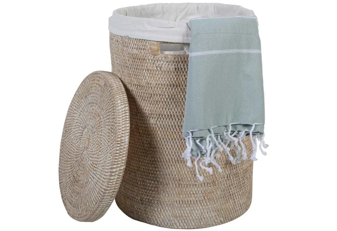 Casa Moro Wäschekorb Cleo Weiß Rattan mit Deckel & Innenfutter - Bild 2