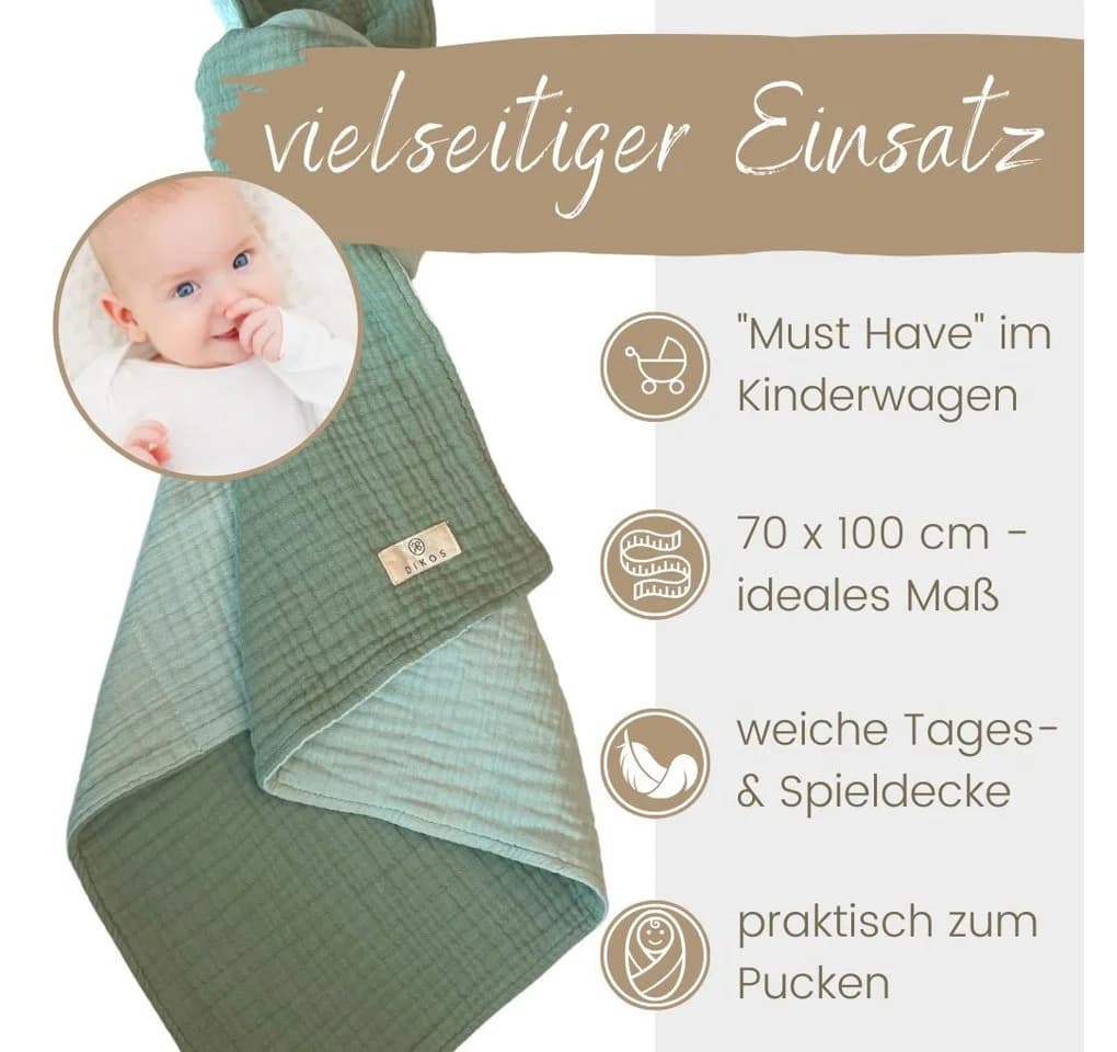 Babydecke Musselin 6-lagig gekreppt, 100% Bio-Baumwolle, DIKOS - Bild 5