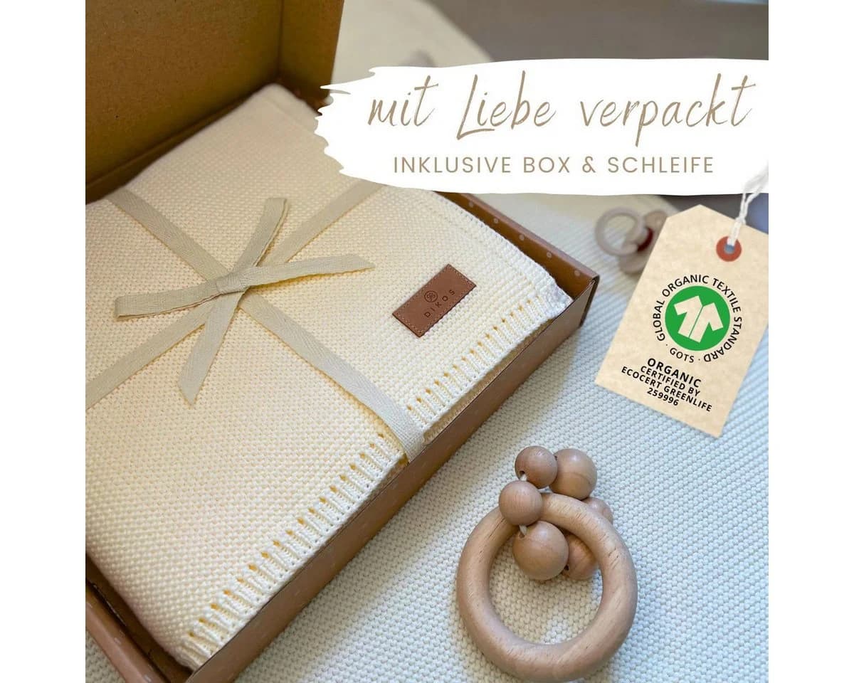 DIKOS® Babydecke aus 100% Bio-Baumwolle atmungsaktiv Grau