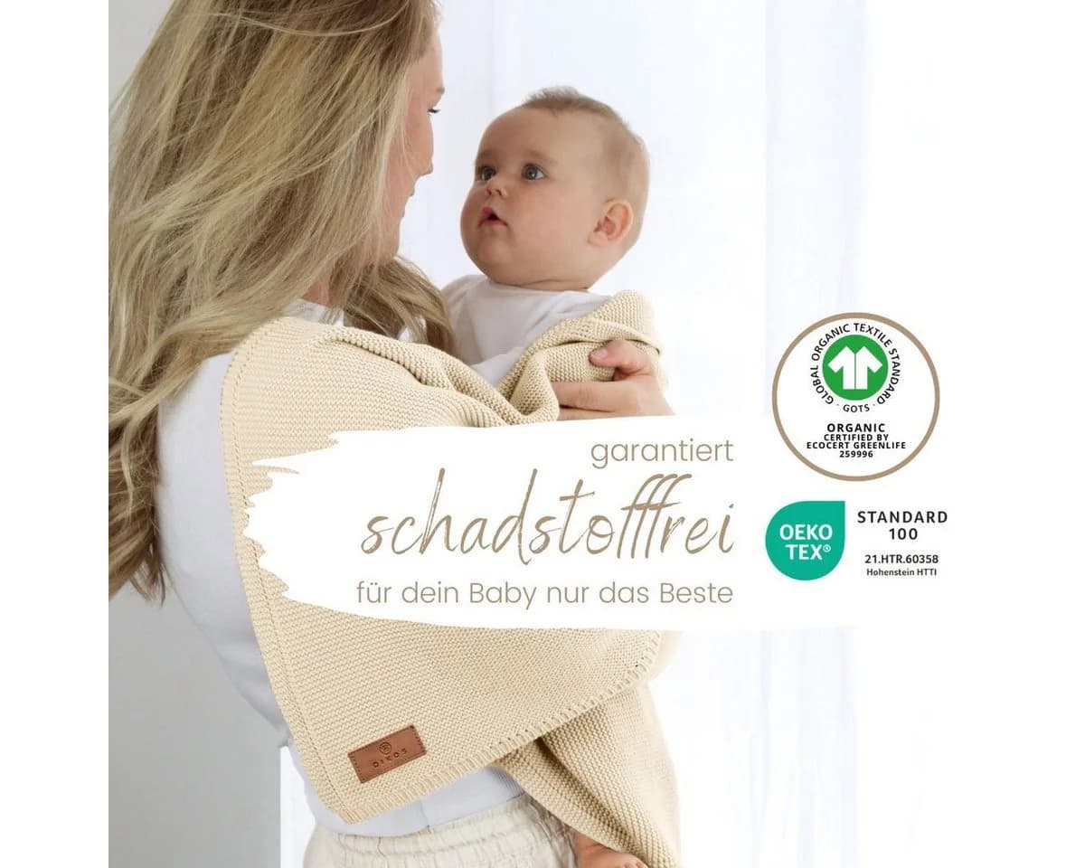 DIKOS® Babydecke aus 100% Bio-Baumwolle atmungsaktiv Grau - Bild 3