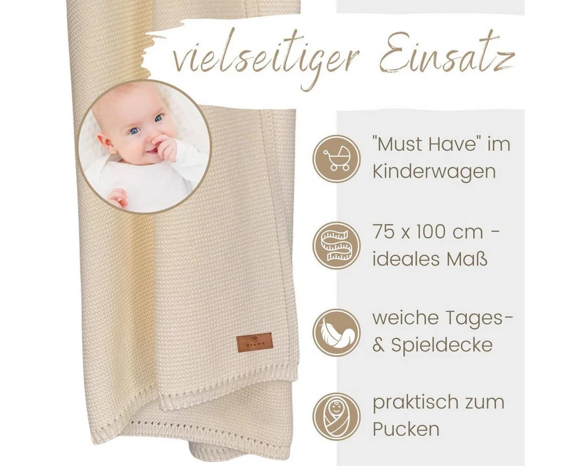 DIKOS® Babydecke aus 100% Bio-Baumwolle atmungsaktiv Grau - Bild 4
