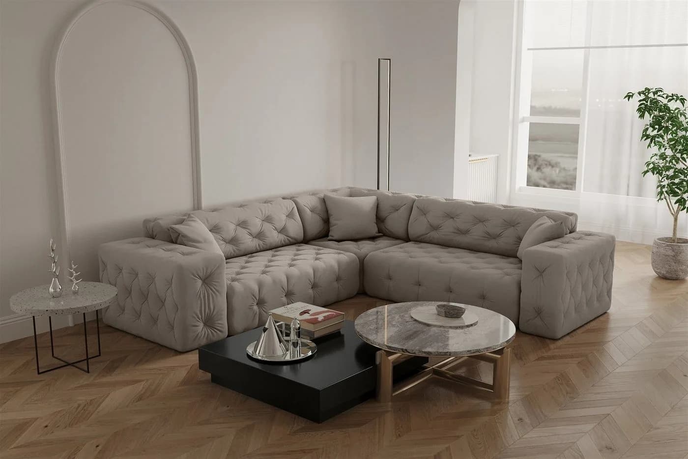Fun Möbel Ecksofa CHANTAL Universal in Creme Stoff Opera Velvet - Bild 2
