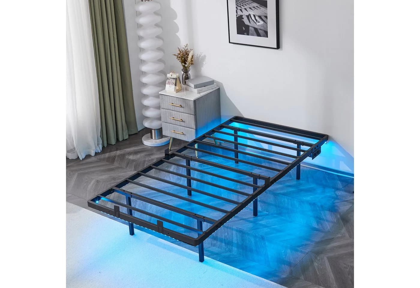 VINGLI Schwebenbett Metallbett Schwarz mit LED-Beleuchtung