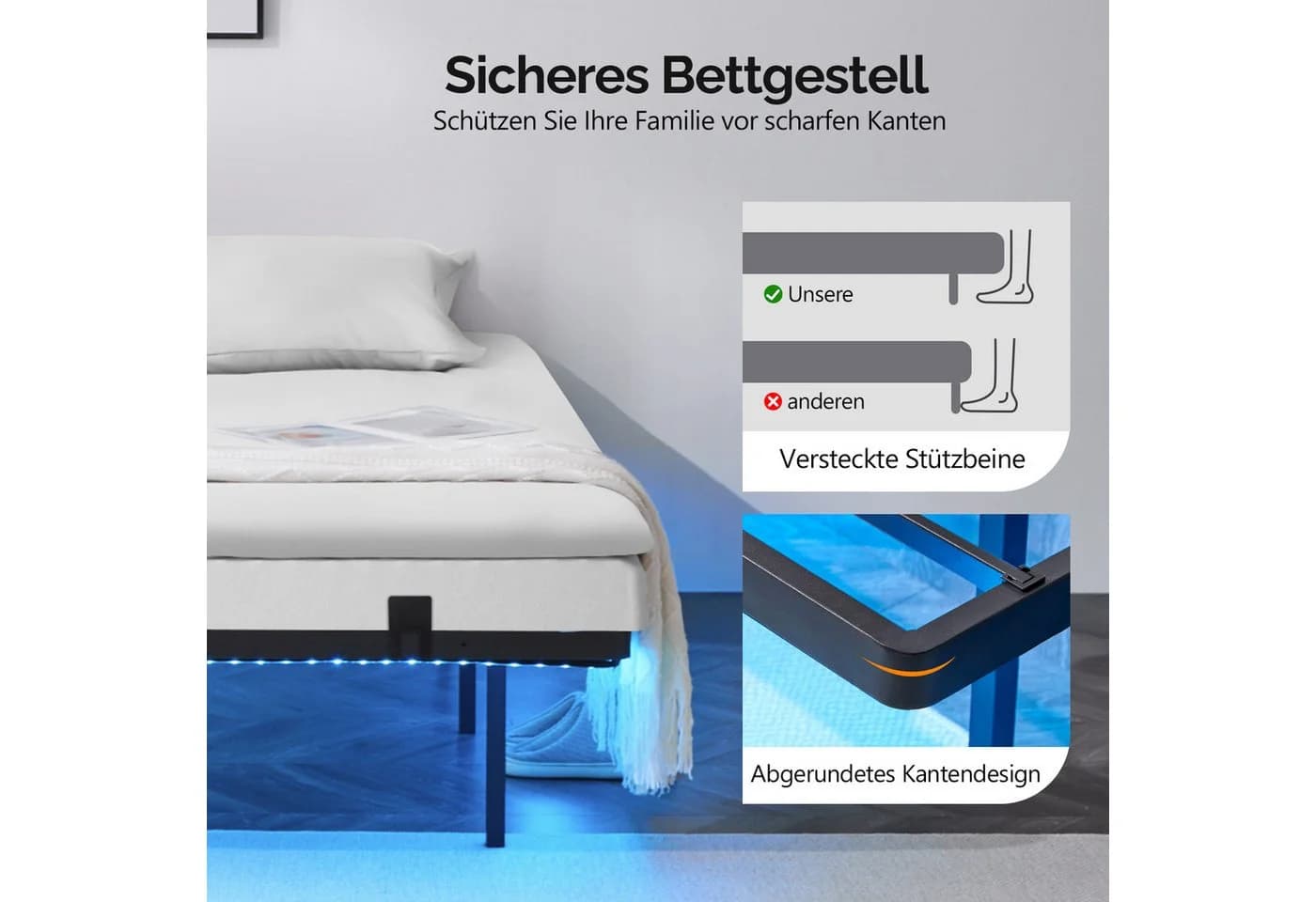 VINGLI Schwebenbett Metallbett Schwarz mit LED-Beleuchtung - Bild 5