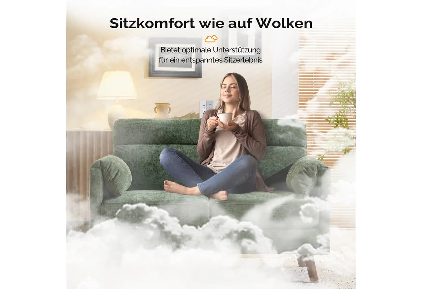 VINGLI 2-Sitzer Sofa Grün mit Elefantenohr-Armlehnen - Bild 4