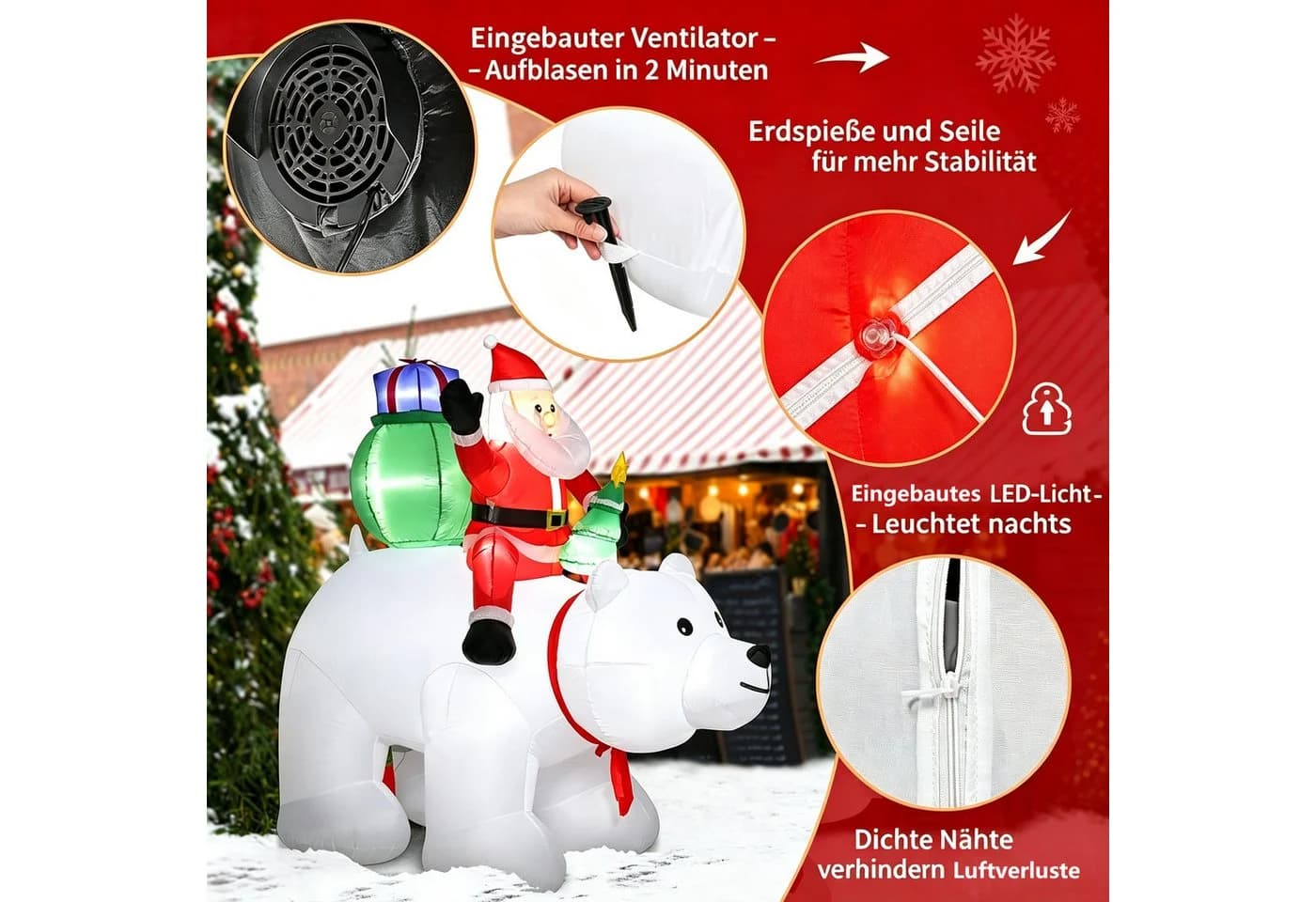 VINGLI Aufblasbare Weihnachtsfigur Wetterfest 180 cm mit LEDs - Bild 4