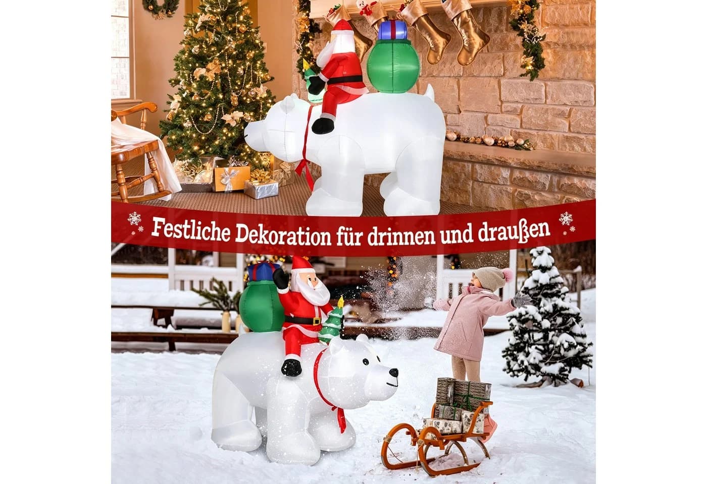 VINGLI Aufblasbare Weihnachtsfigur Wetterfest 180 cm mit LEDs - Bild 5