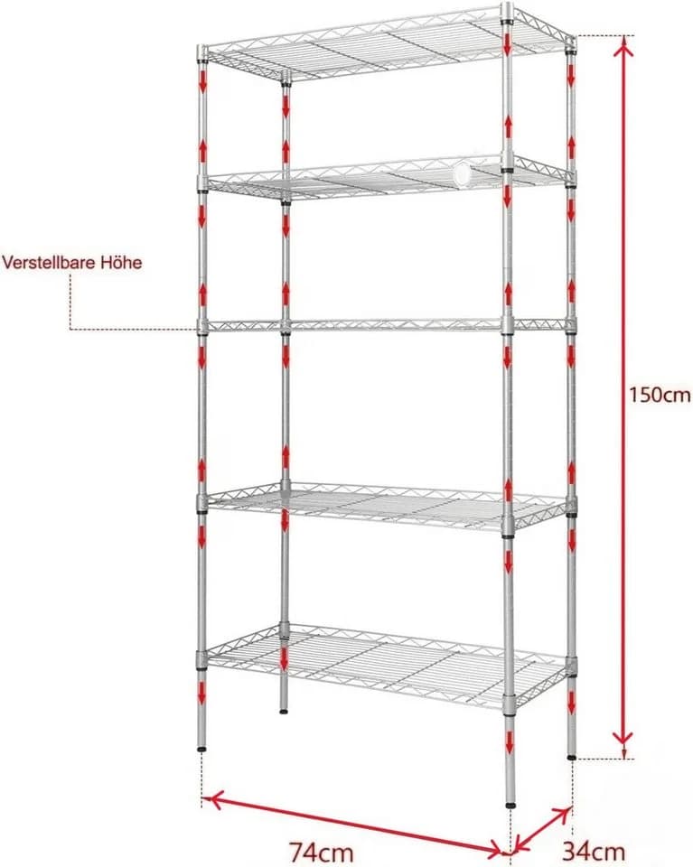VINGLI Standregal aus Eisen, Modern Silbergrau