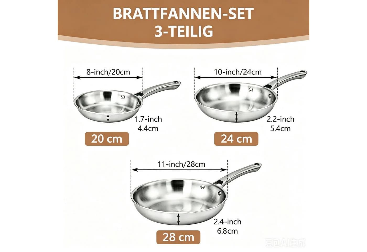 VINGLI Pfannenset Edelstahl 3-tlg. mit Glasdeckeln - Bild 3