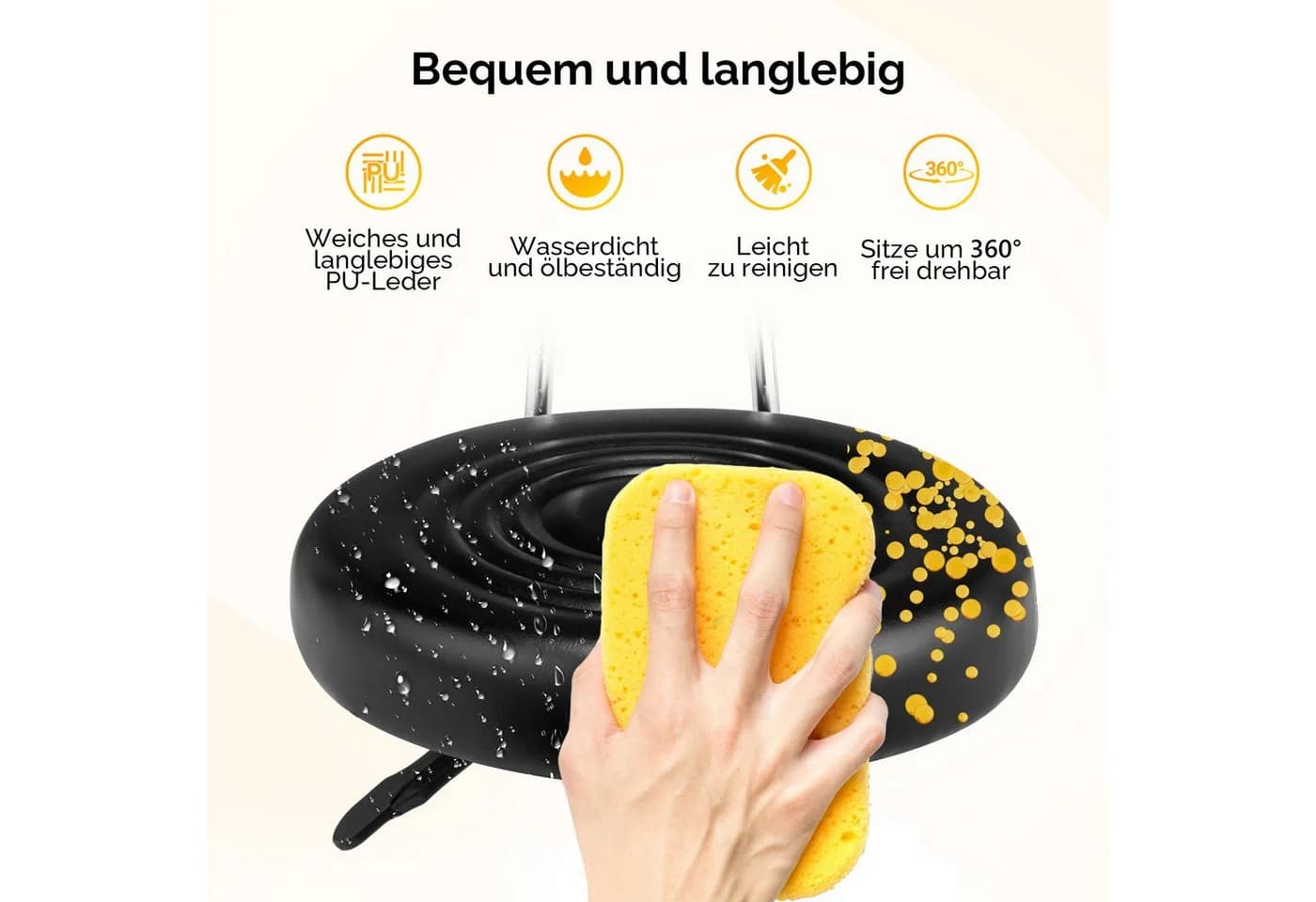 VINGLI Rollhocker mit abnehmbarer Lehne, höhenverstellbar, schwarz - Bild 3