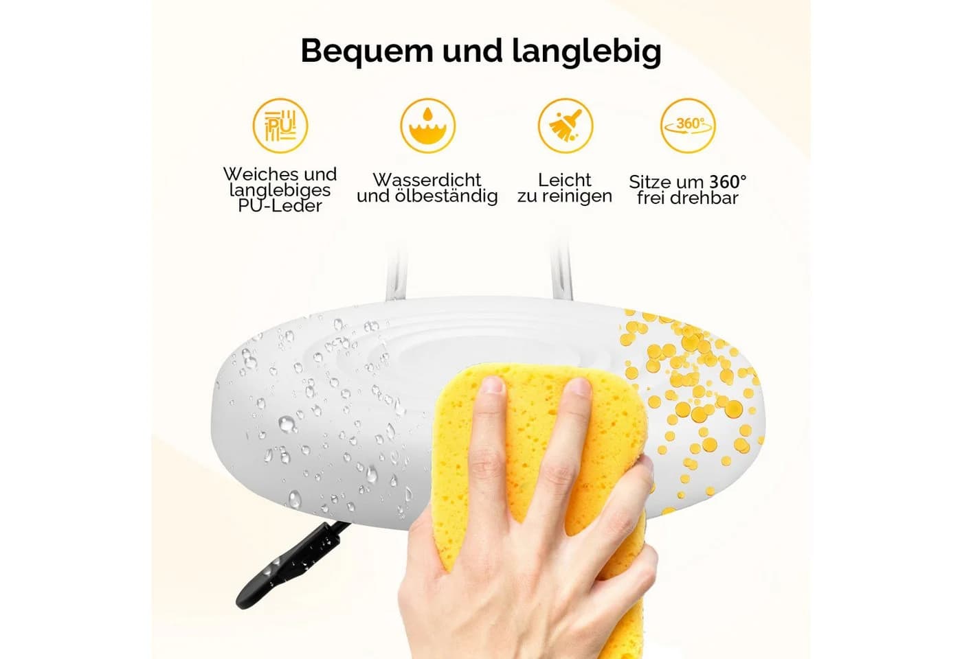 VINGLI Rollhocker mit abnehmbarer Lehne weiß höhenverstellbar - Bild 5