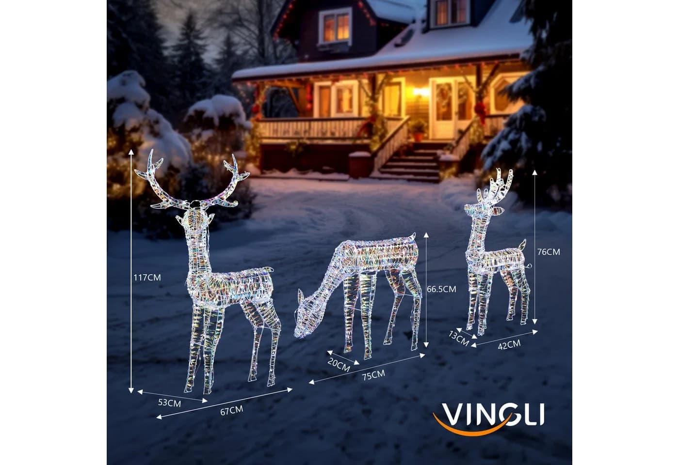 VINGLI LED-Dekofigur Leuchtendes Weihnachtsdeko-Set 3-teilig 270 LEDs
