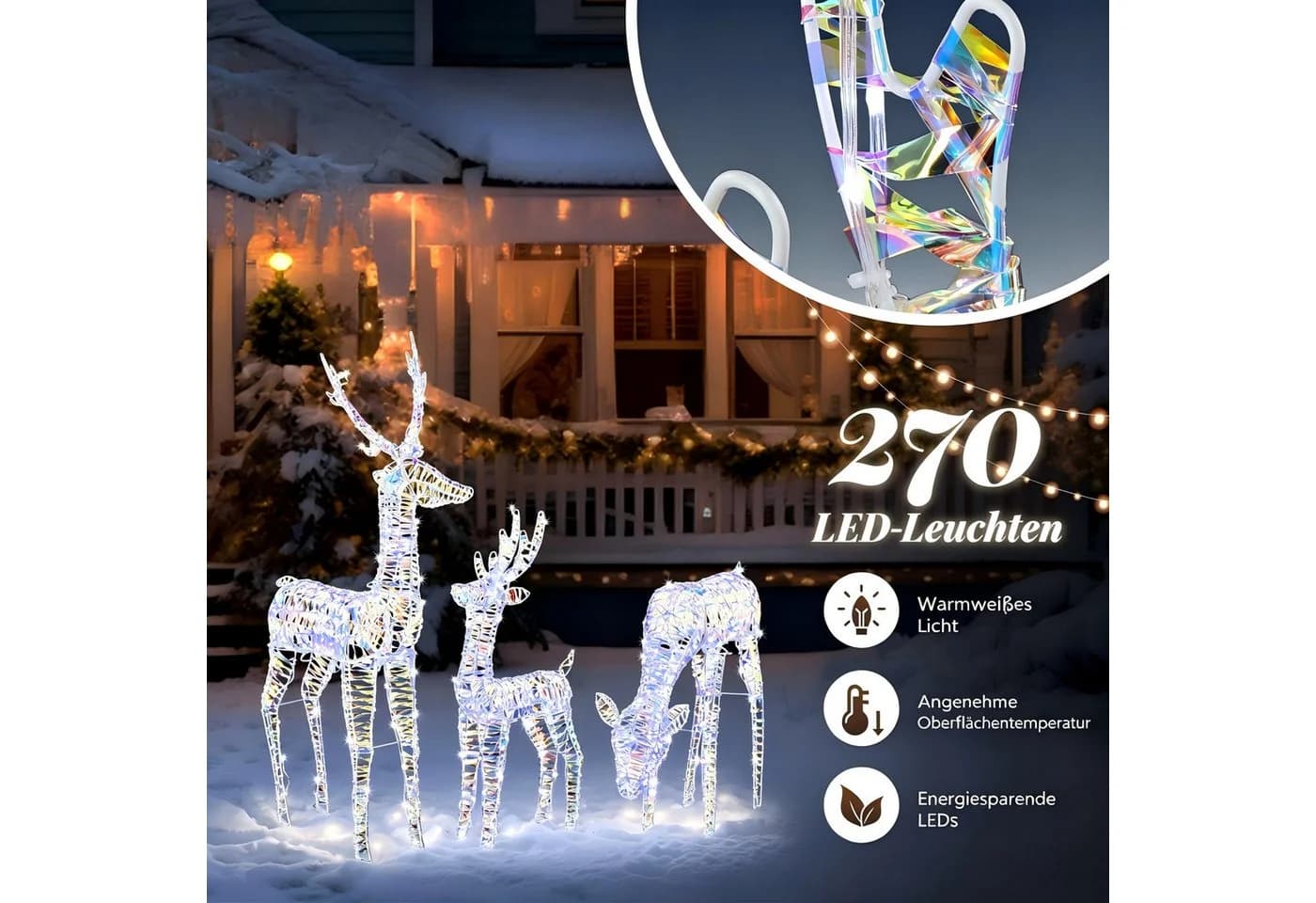 VINGLI LED-Dekofigur Leuchtendes Weihnachtsdeko-Set 3-teilig 270 LEDs - Bild 3