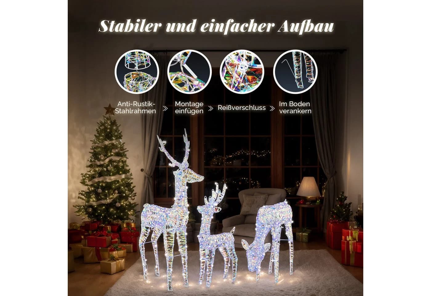 VINGLI LED-Dekofigur Leuchtendes Weihnachtsdeko-Set 3-teilig 270 LEDs - Bild 4