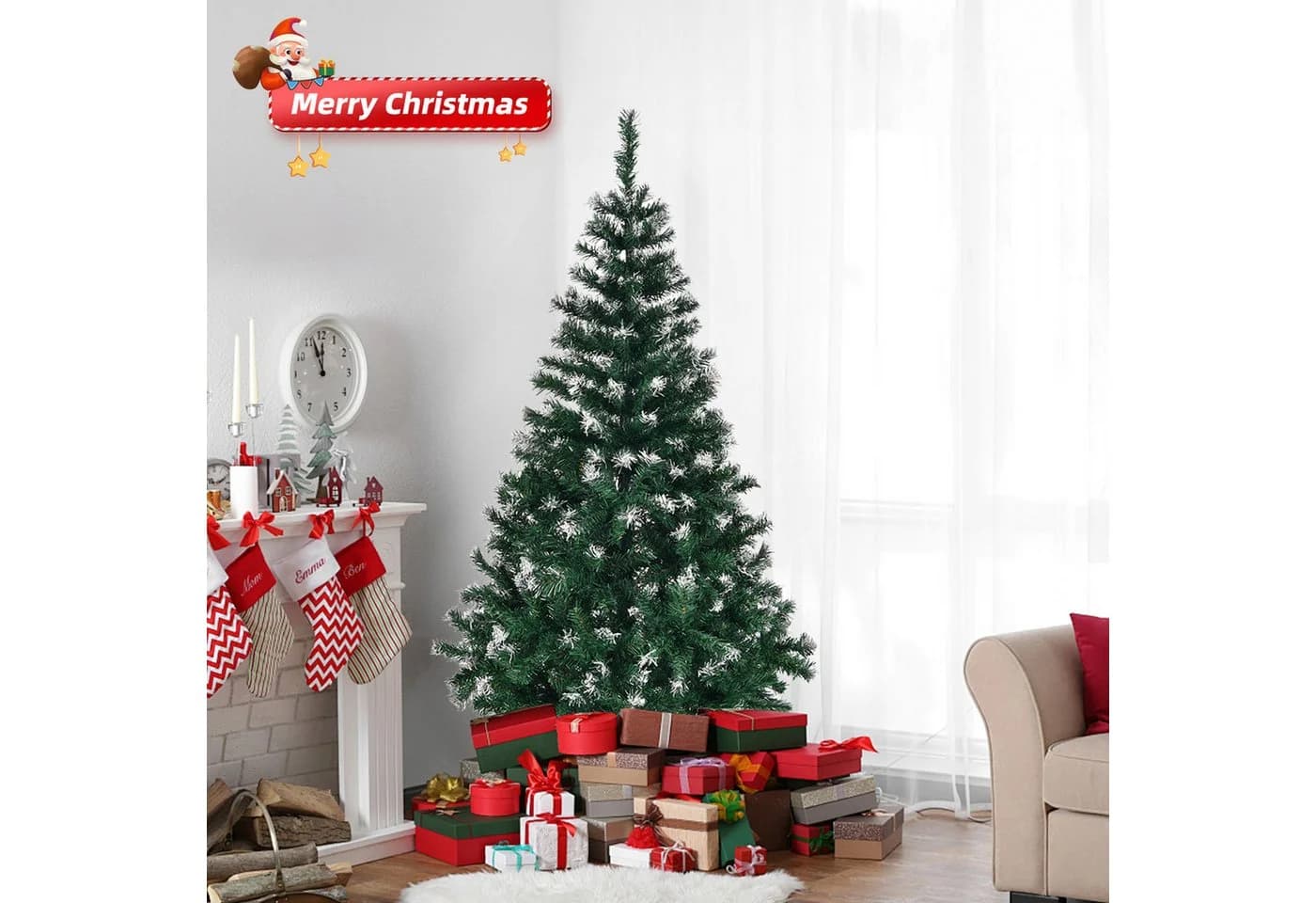 VINGLI Künstlicher Weihnachtsbaum 300-900 Zweigspitzen Grün PVC Eisenständer - Bild 3