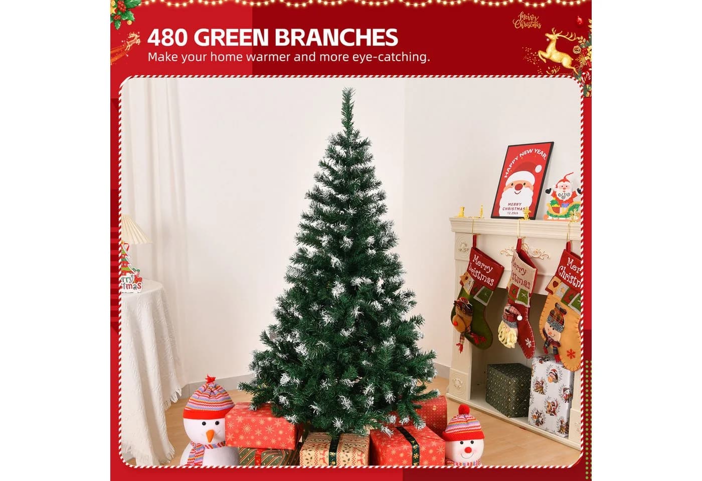 VINGLI Künstlicher Weihnachtsbaum 300-900 Zweigspitzen Grün PVC Eisenständer - Bild 4