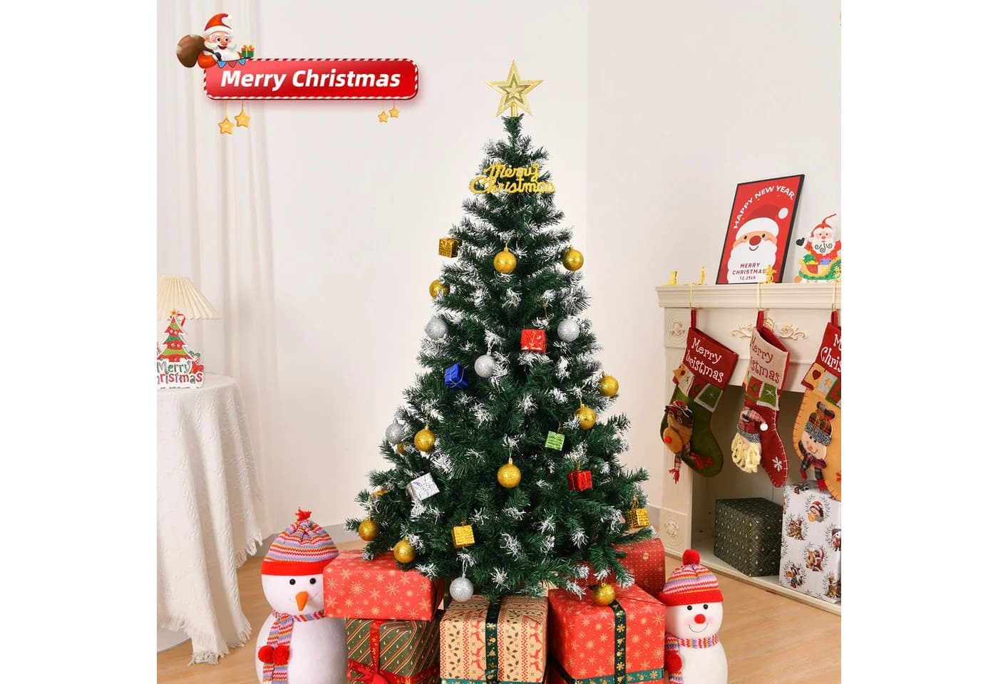 VINGLI Künstlicher Weihnachtsbaum 300-900 Zweigspitzen Grün PVC Eisenständer - Bild 5