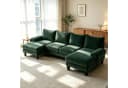 VINGLI Ecksofa U-Form mit Chaiselongue Chenille Grün/Schwarz Bild 2