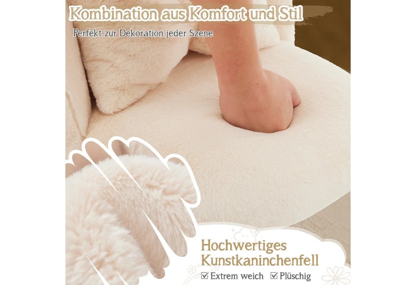 VINGLI Polsterstuhl Beige Teddy-Stoff mit Schleifenkissen - Bild 3