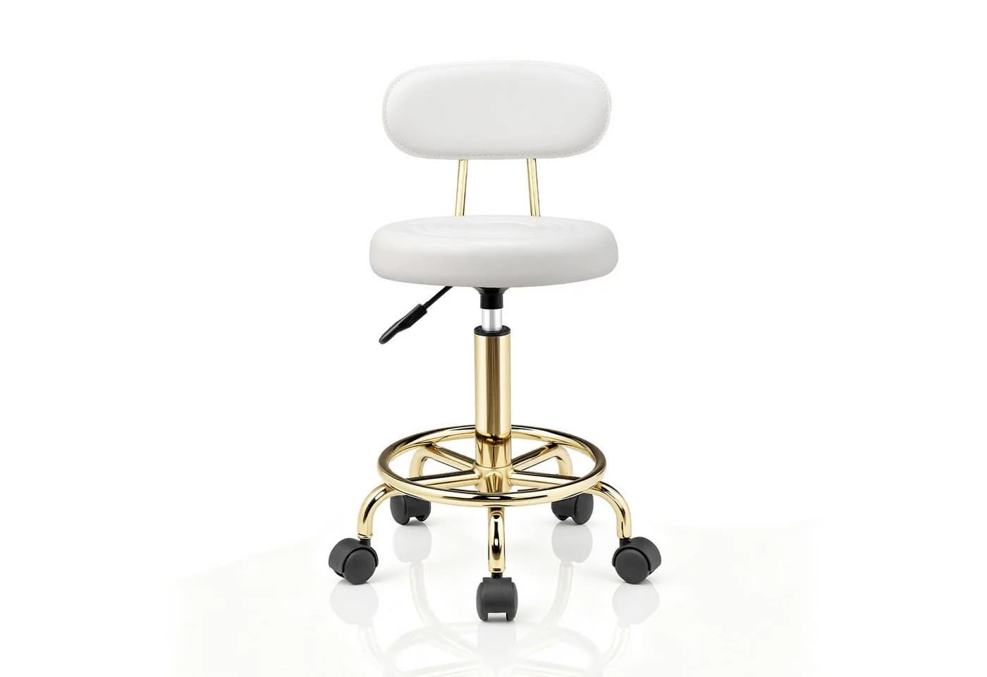 VINGLI Rollhocker Höhenverstellbar mit Lehne 360° Drehbar Gold - Bild 2