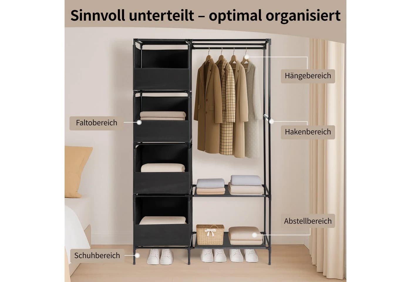 VINGLI Stoffschrank offen mit Kleiderstange & Ablagen - Bild 5