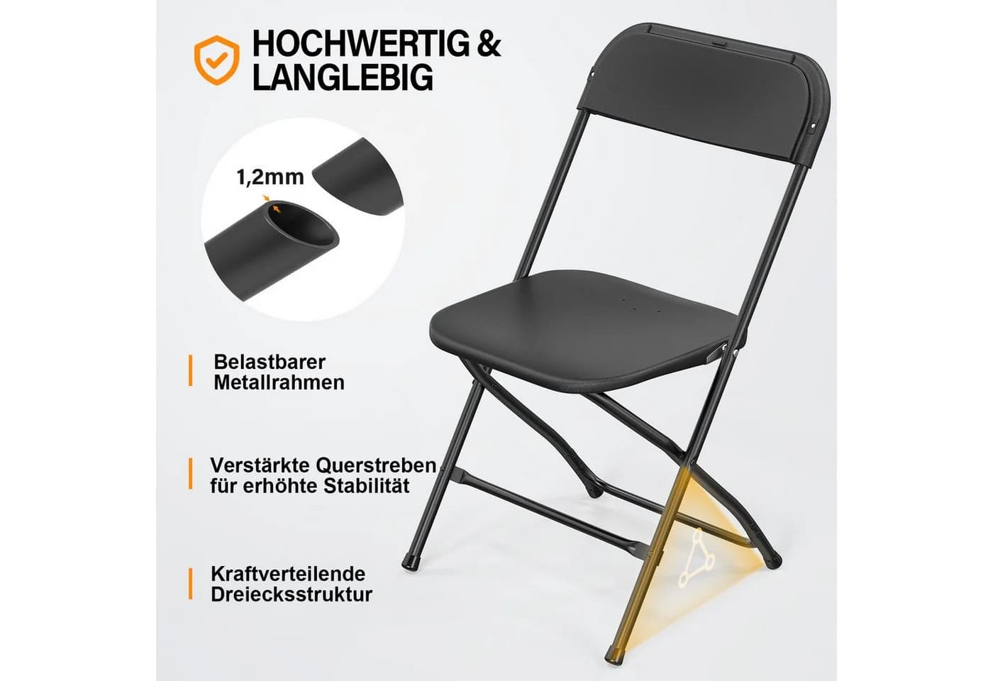 VINGLI Klappstuhl-Set 4er, Gartenstuhl für Drinnen & Outdoor, bis 158kg, Schwarz/Weiß/Transparent
