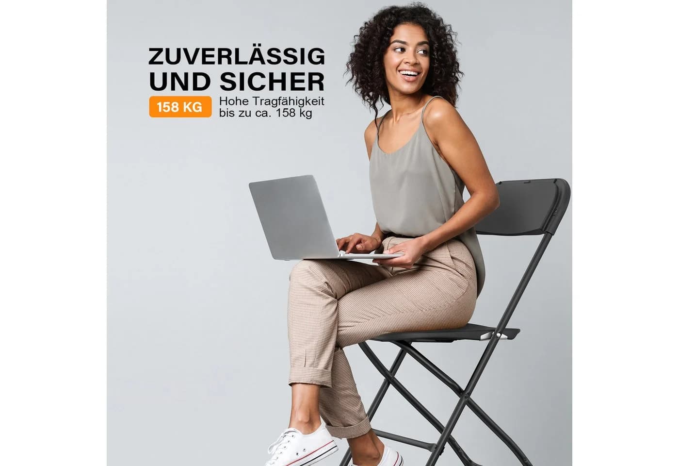 VINGLI Klappstuhl-Set 4er, Gartenstuhl für Drinnen & Outdoor, bis 158kg, Schwarz/Weiß/Transparent - Bild 5
