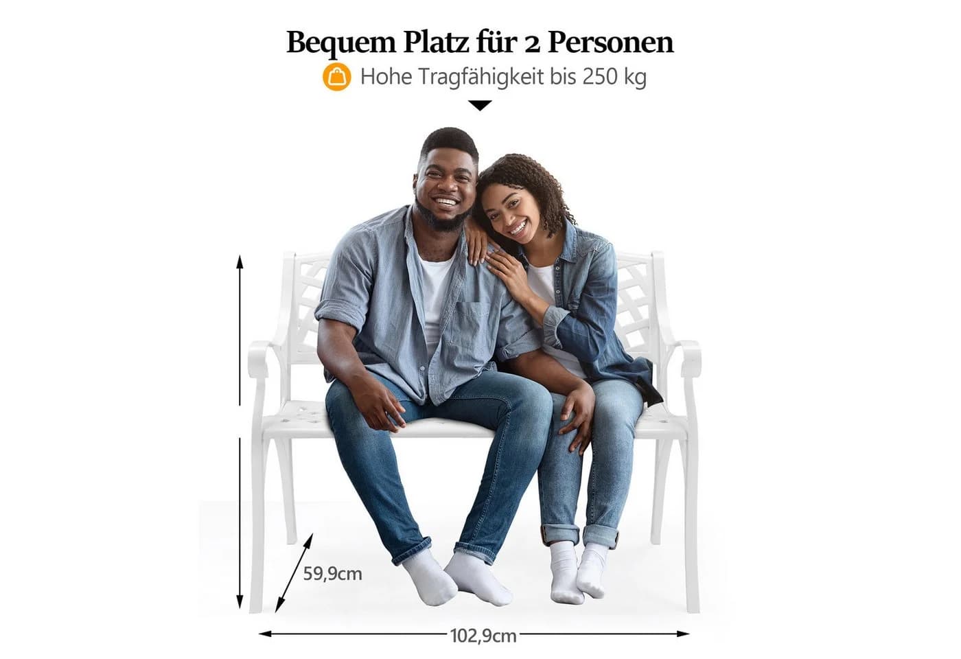 VINGLI Gartenbank Sitzbank Metall Wasserdicht Weiß