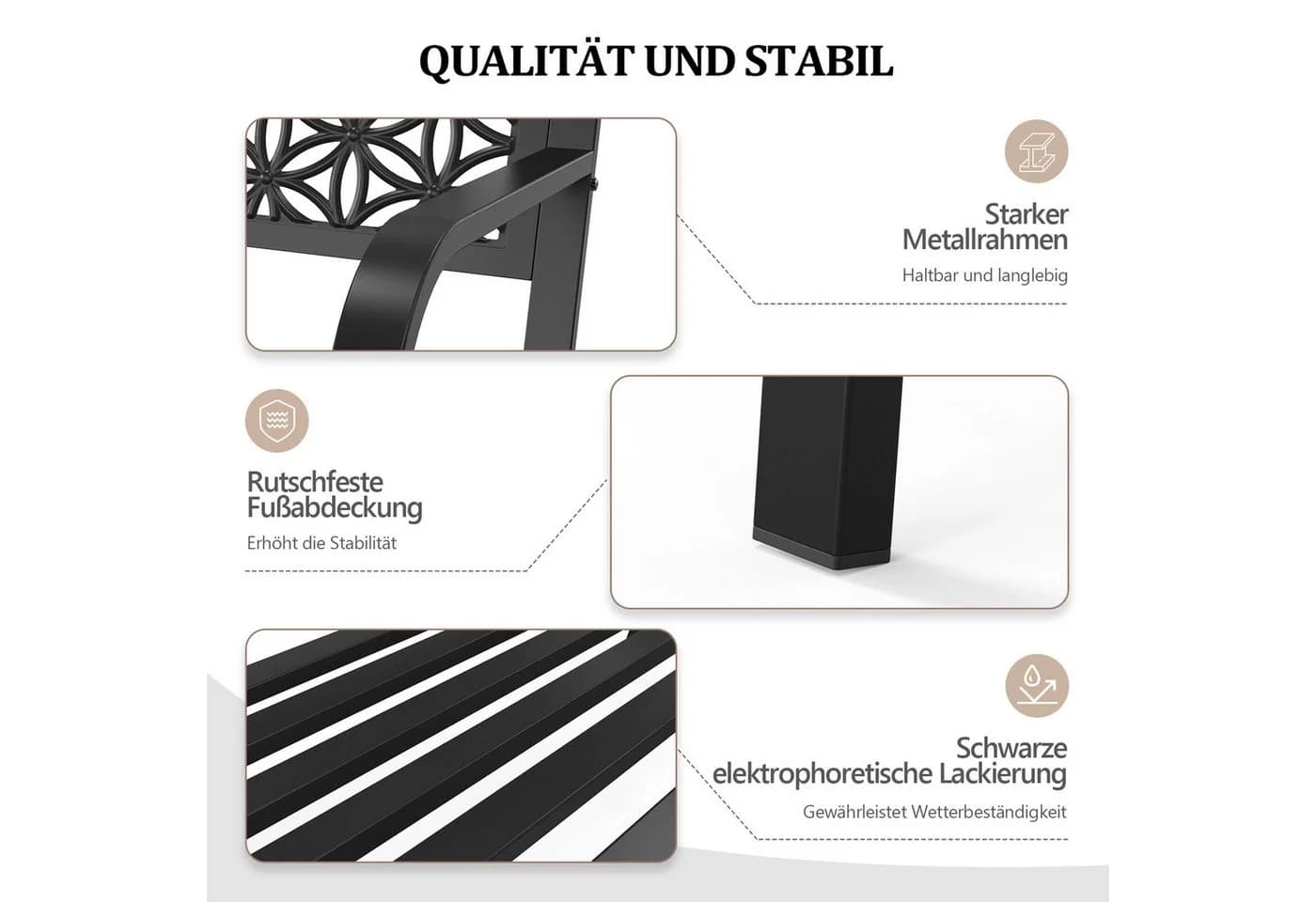 VINGLI Gartenbank Metall 2-Sitzer 250 kg Schwarz