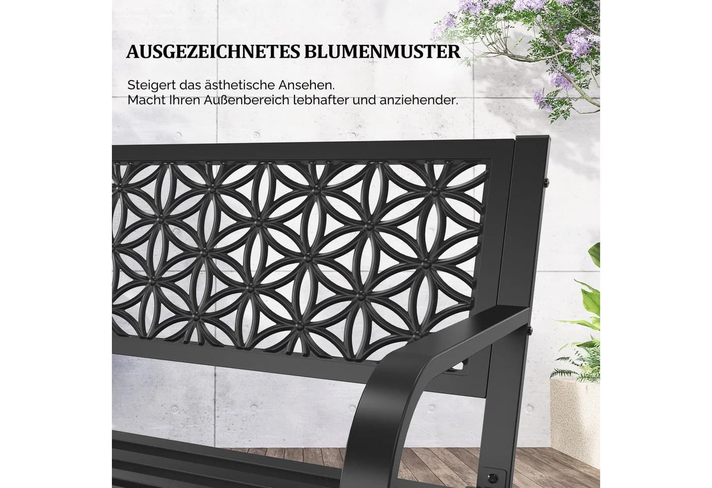 VINGLI Gartenbank Metall 2-Sitzer 250 kg Schwarz - Bild 3
