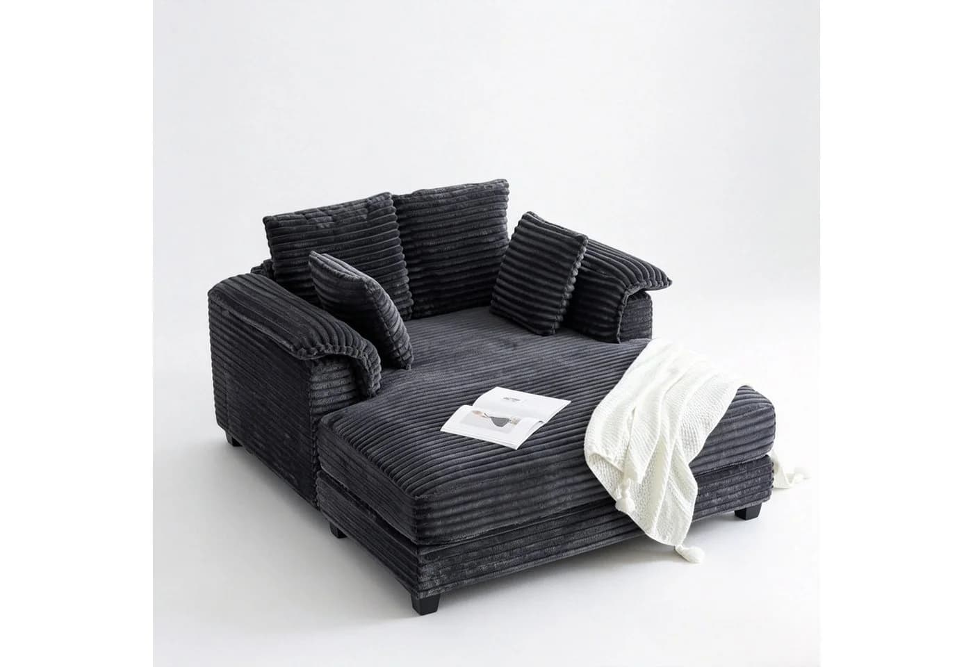 VINGLI Chaiselongue Schlafsofa 2-Sitzer Cord Dunkelgrau - Bild 2
