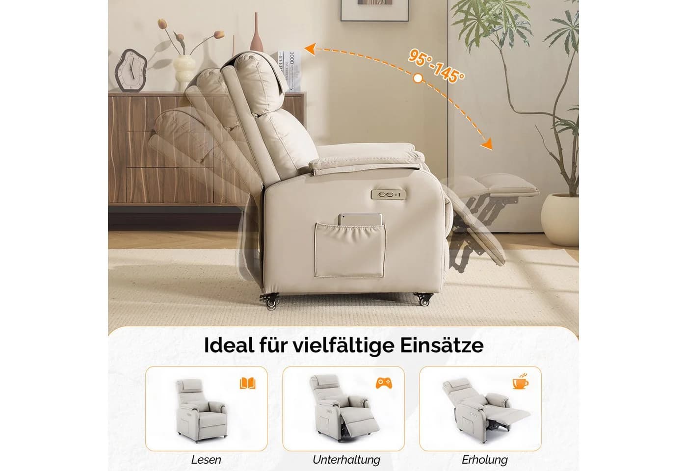 VINGLI Relaxsessel Fernsehsessel Beige Massage & Wärmefunktion - Bild 4