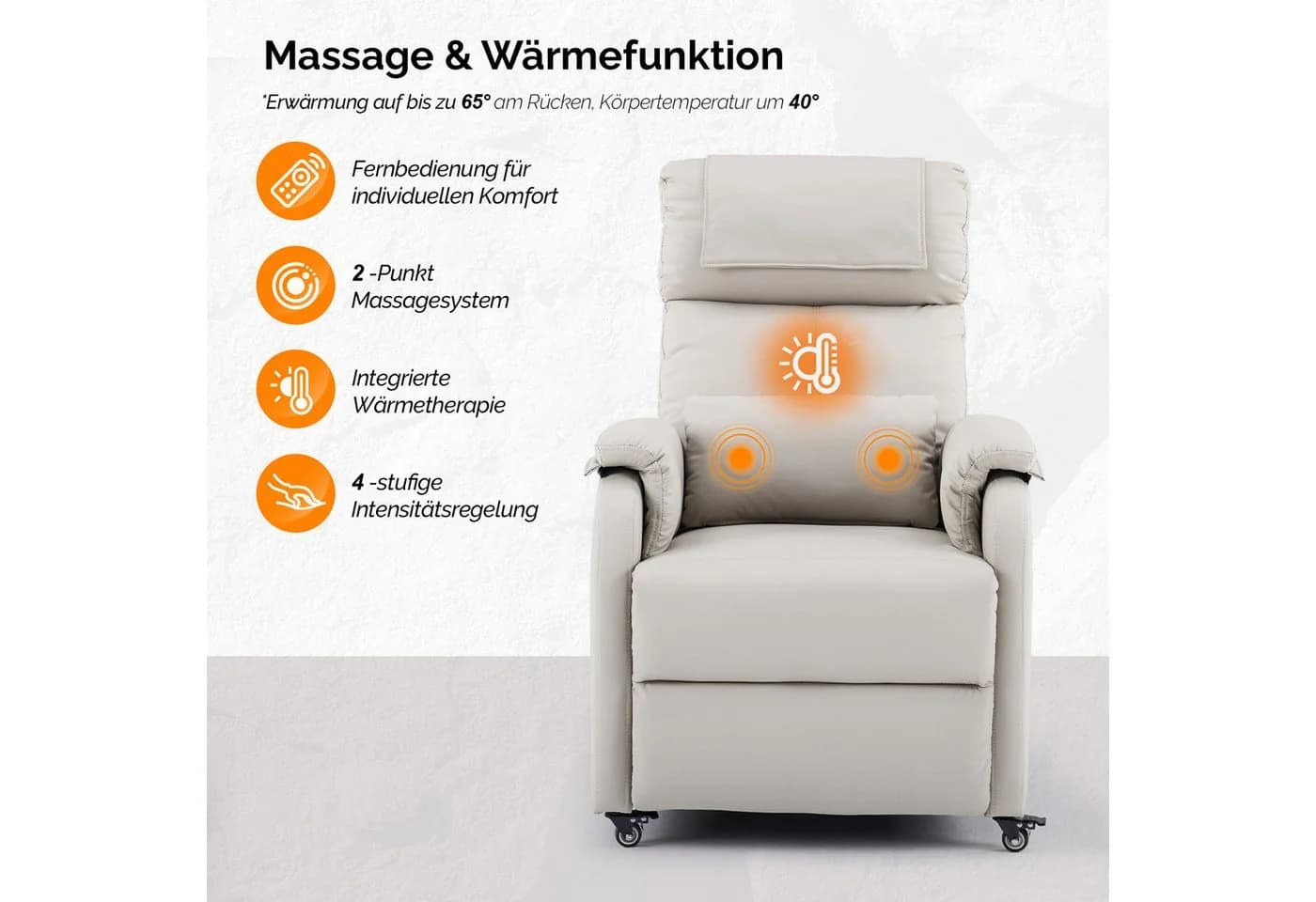 VINGLI Relaxsessel Fernsehsessel Beige Massage & Wärmefunktion - Bild 5