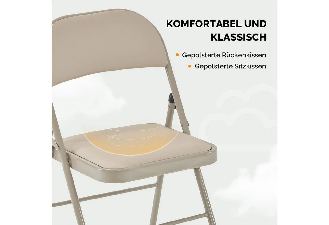 VINGLI Klappstuhl 6er-Set Grau/Hellbraun Stahlrahmen PVC - Bild 4
