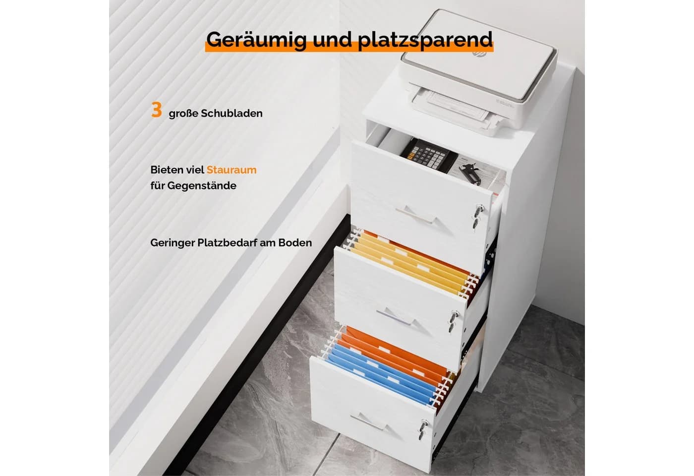 VINGLI Aktenschrank 3 Schubladen Schwarz/Weiß abschließbar - Bild 3