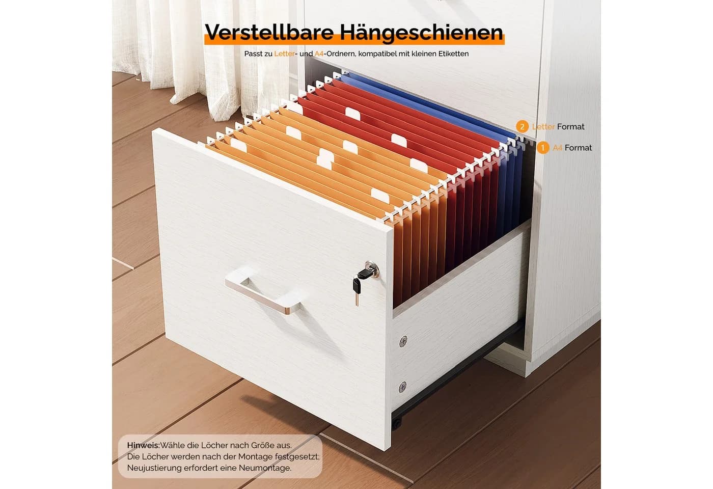 VINGLI Aktenschrank 3 Schubladen Schwarz/Weiß abschließbar - Bild 4