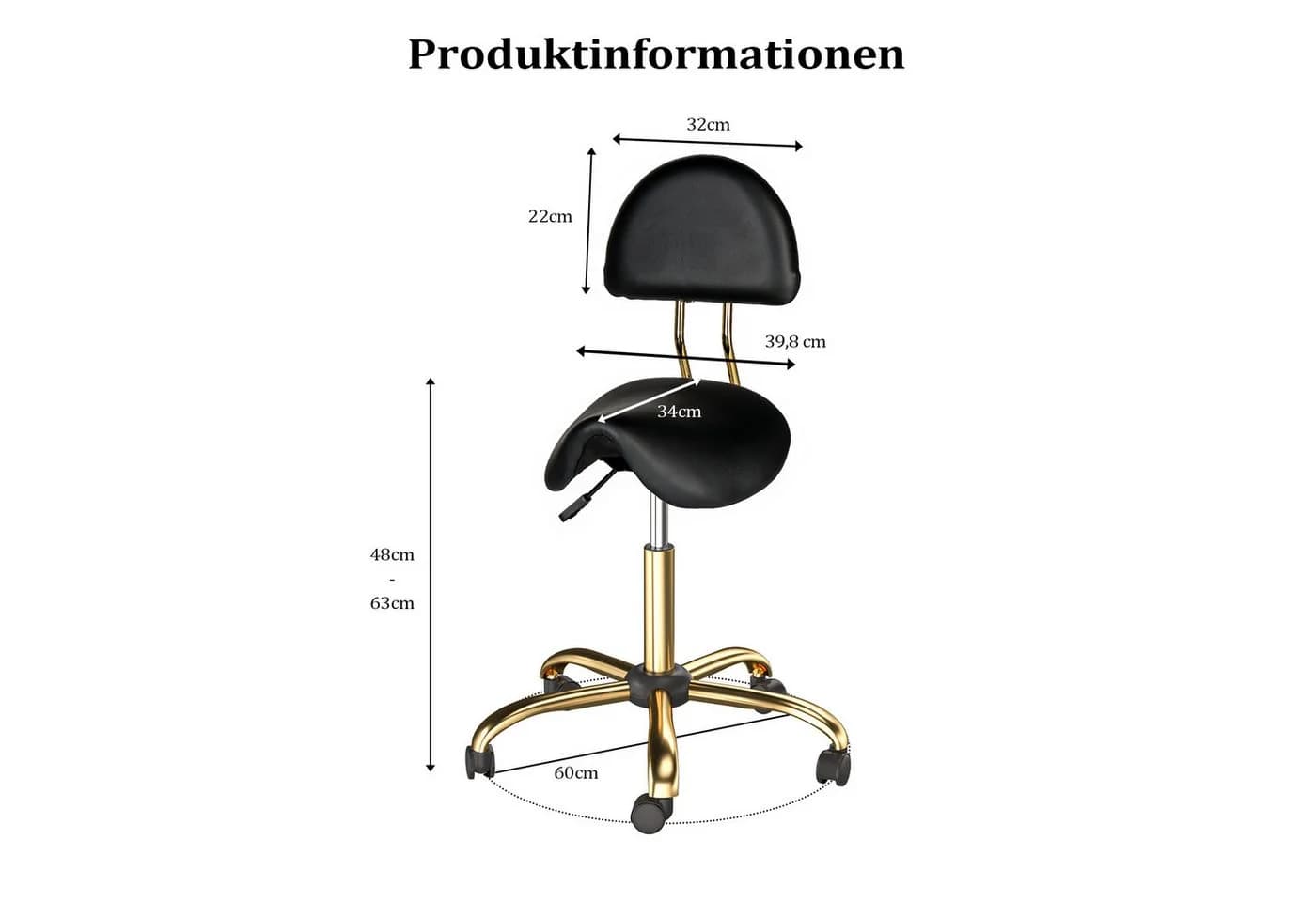 VINGLI Sattelhocker mit Lehne, höhenverstellbar, PU-Leder, 180 kg Tragkraft - Bild 3