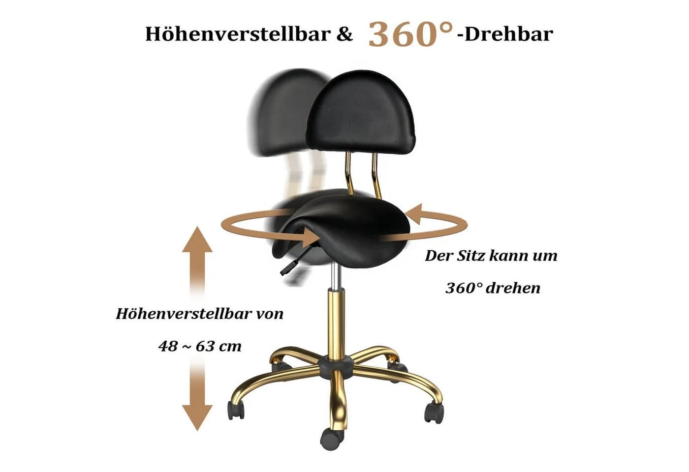 VINGLI Sattelhocker mit Lehne, höhenverstellbar, PU-Leder, 180 kg Tragkraft - Bild 4
