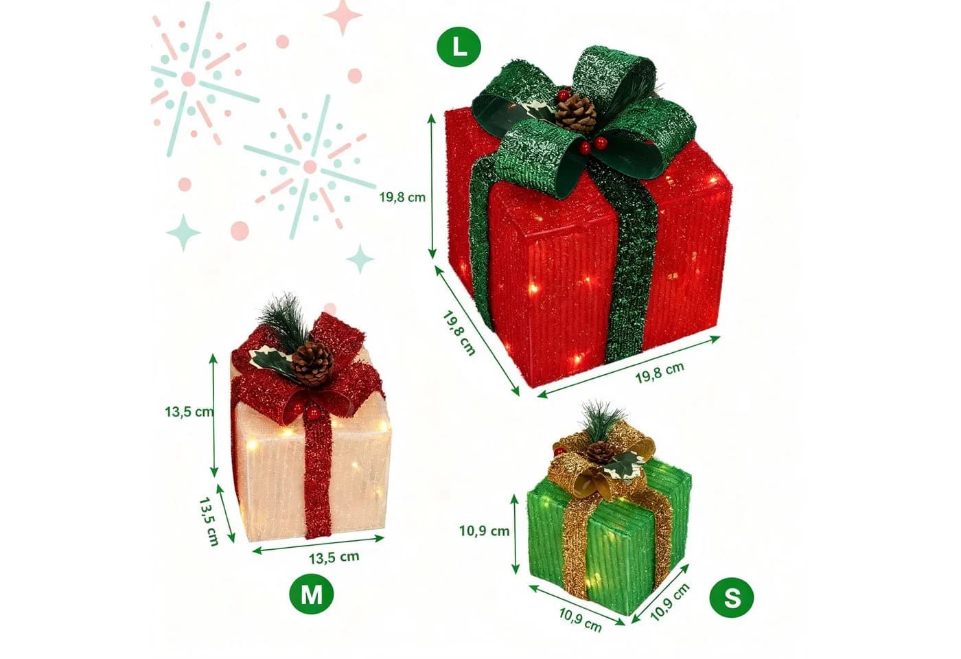 VINGLI LED Geschenkboxen 3er Set Warmweiß Kunststoff Weihnachtsdeko